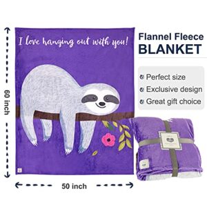 Hallmark Flannel Fleece Throw Blanket, Super Soft Plush Throw for Couch Bed, Cute Sloth Blankets Gift for Women Kids, 50''x60''