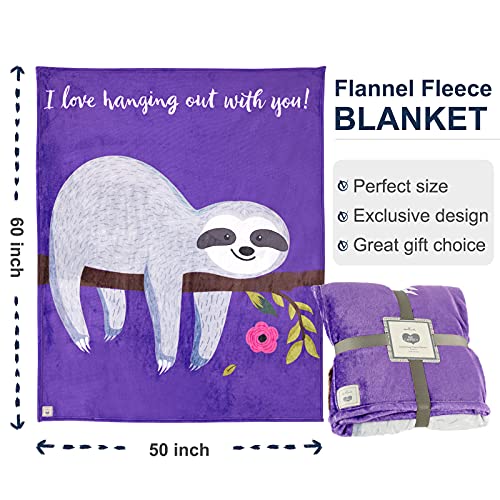 Hallmark Flannel Fleece Throw Blanket, Super Soft Plush Throw for Couch Bed, Cute Sloth Blankets Gift for Women Kids, 50''x60''