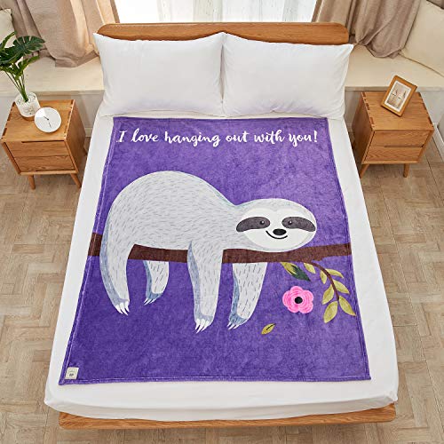 Hallmark Flannel Fleece Throw Blanket, Super Soft Plush Throw for Couch Bed, Cute Sloth Blankets Gift for Women Kids, 50''x60''