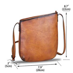 Genuine Leather Crossbody Bags for Women Retro Satchel Purse Handmade Small Designer Cute Shoulder Bag (Brown)