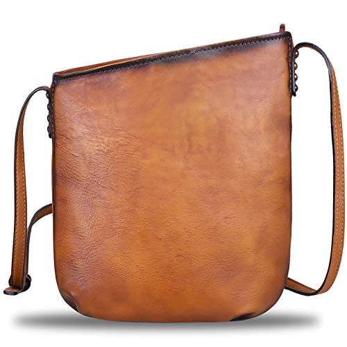 Genuine Leather Crossbody Bags for Women Retro Satchel Purse Handmade Small Designer Cute Shoulder Bag (Brown)