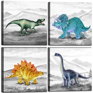 Dinosaur Bedroom Decor Wall Art Prints Gift Idea for Nursery and Kids Room Canvas Wall Art Watercolor Dinosaur Boys Room Decor Framed Wall Art 4 Pieces Canvas Art Print Gallery Wrapped Wall Art Prints Teen Room Décor