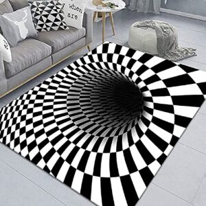 yaoc 3d halloween carpet vortex optical illusion rug round carpet clown doormat for lvining bedroom, black white plaid round rugs 3d visual optical floor mat (f-6)