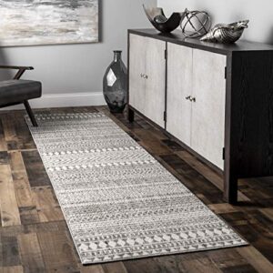 nuloom artemisia modern tribal runner rug, 2′ x 6′, grey