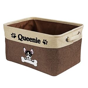 MALIHONG Custom Foldable Storage Basket with Funny Dog Chihuahua Collapsible Sturdy Fabric Bone Pet Toys Storage Bin Cube with Handles for Organizing Shelf Home Closet, Brown and White