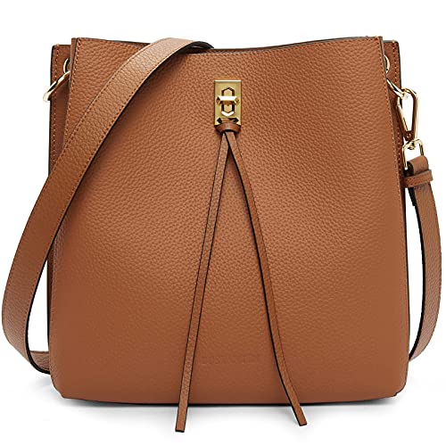 BOSTANTEN Women Handbags Genuine Leather Designer Tote Purses Lady Crossbody Bucket Shoulder Bags for Work Daily，Brown