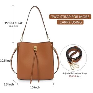 BOSTANTEN Women Handbags Genuine Leather Designer Tote Purses Lady Crossbody Bucket Shoulder Bags for Work Daily，Brown