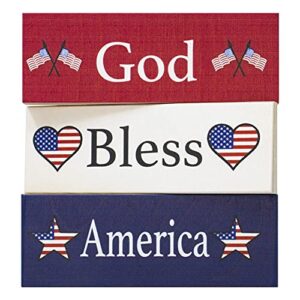 jennygems god bless america wooden block sign set, patriotic decor for shelf, table or tiered tray, americana made in usa