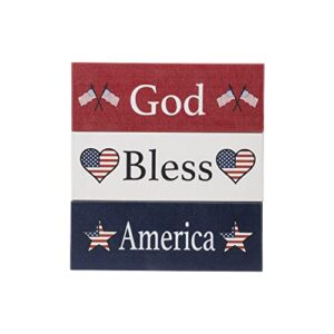 JennyGems God Bless America Wooden Block Sign Set, Patriotic Decor for Shelf, Table or Tiered Tray, Americana Made in USA