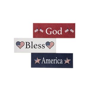 JennyGems God Bless America Wooden Block Sign Set, Patriotic Decor for Shelf, Table or Tiered Tray, Americana Made in USA