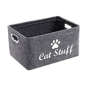 brabtod foldable fabric felt storage bins with handles, pet supplies storage for bedroom, closet, toys, laundry cute storage baskets -gray-cat