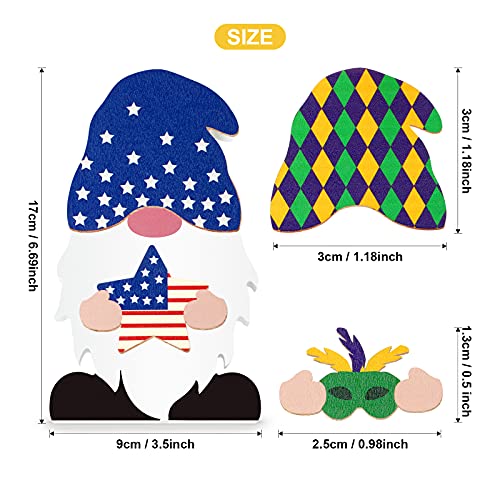 Jetec 24 Pieces DIY Wooden Interchangeable Gnome Signs Wood Seasonal Craft Chunky Gnome Interchangeable Cutouts Decoration Kit for Easter Summer 4th of July Holiday