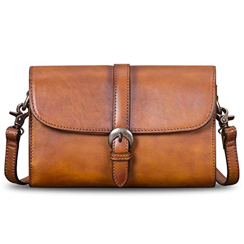 Genuine Leather Crossbody Bag Purses for Women Vintage Shoulder Satchel Handbag (Brown)