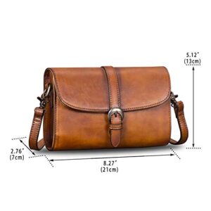 Genuine Leather Crossbody Bag Purses for Women Vintage Shoulder Satchel Handbag (Brown)