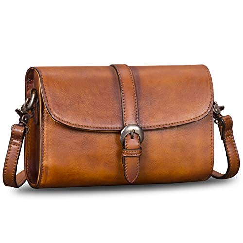 Genuine Leather Crossbody Bag Purses for Women Vintage Shoulder Satchel Handbag (Brown)