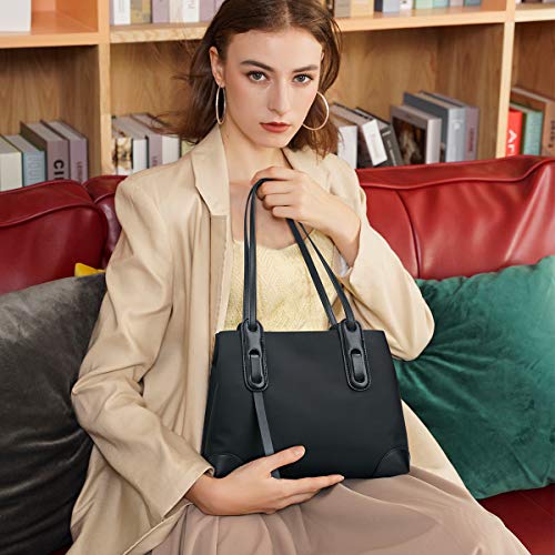 Oxford Cloth Handbags for Women, Ladies Casual Shoulder Bags Women's Medium Pocketbooks Womens Canvas Carryall Bags Fashion Small Tote Purses and Handbags mothers day gifts(Black)