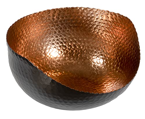 Red Co. 10 inch Decorative Hand-Hammered Aluminum Slant Cut Centerpiece Bowl, Black/Copper