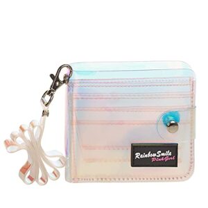 clear wallet for women, bifold wallet purse with lanyard cute jelly coin pouch id case (ls)