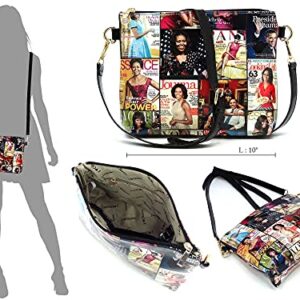 2PCS SET Michelle Obama Pop Art Print Collage 2-in-1 Satchel Bag,Clutch,Wallet 2pcs set (Hobo-Multi/red)