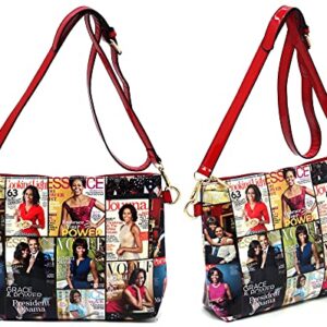 2PCS SET Michelle Obama Pop Art Print Collage 2-in-1 Satchel Bag,Clutch,Wallet 2pcs set (Hobo-Multi/red)