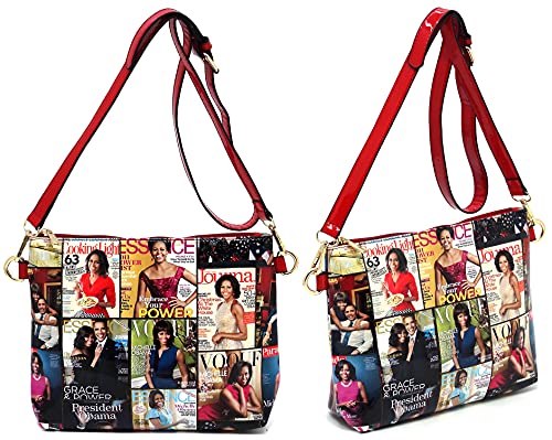 2PCS SET Michelle Obama Pop Art Print Collage 2-in-1 Satchel Bag,Clutch,Wallet 2pcs set (Hobo-Multi/red)