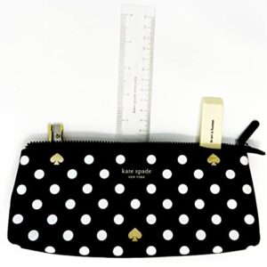 Kate Spade New York Pen and Pencil Case with School Supplies, Zip Pouch Includes 2 Pencils, Sharpener, Eraser, and Ruler, Polka Dots (Black/White)