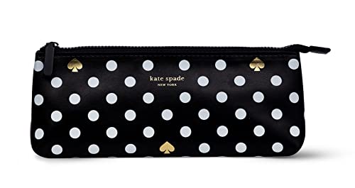 Kate Spade New York Pen and Pencil Case with School Supplies, Zip Pouch Includes 2 Pencils, Sharpener, Eraser, and Ruler, Polka Dots (Black/White)