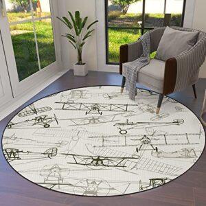 round area rugs children crawling mat non-slip mat,airplane residential carpet for living dining room kitchen rugs decor,old fashioned airplanes in hand drawn style vintage transportation,5ft(60in）