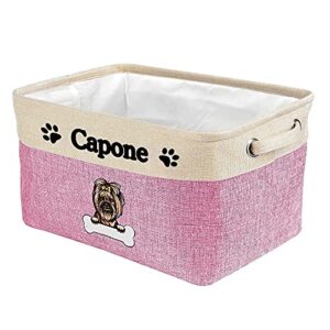 malihong personalized foldable storage basket with lovely dog yorkie collapsible sturdy fabric bone pet toys storage bin cube with handles for organizing shelf home closet, pink and white