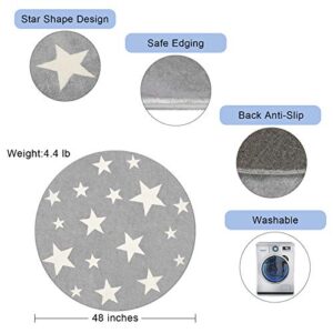 Topotdor Stars Round Rug Starry Sky Stars Area Rug Soft Durable Washable for Nursery Playroom Classroom (Grey,47 Inch)