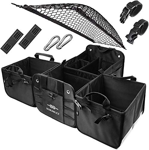 DURABLEZ 4 Compartment Separable Collapsible Car Trunk Storage Organizer for SUV Minivan Truck Sedan - XXL, Black