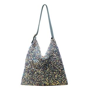 valiclud womens sequins tote bag sparkling shoulder bag handbag portable shopping bag