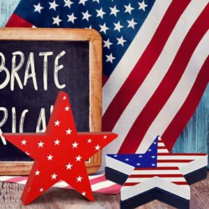 Youyole 3 Pieces Independence Day Wooden Star Blocks Patriotic Wood Star Standing Blocks 4th of July Tabletop Decor for American Festival Celebration Home Decor (American Flag Prints Series)