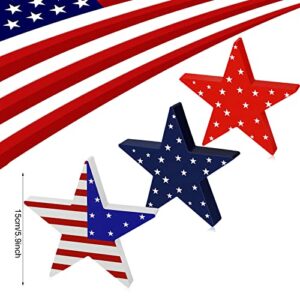 Youyole 3 Pieces Independence Day Wooden Star Blocks Patriotic Wood Star Standing Blocks 4th of July Tabletop Decor for American Festival Celebration Home Decor (American Flag Prints Series)