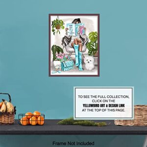 Glam Fashion Wall Art & Decor - Girls Bedroom Living Room Teens Room - Light Blue Designer Poster Picture - Housewarming Daughter Friend Gifts for Women - African American Woman - Black Afro Girl