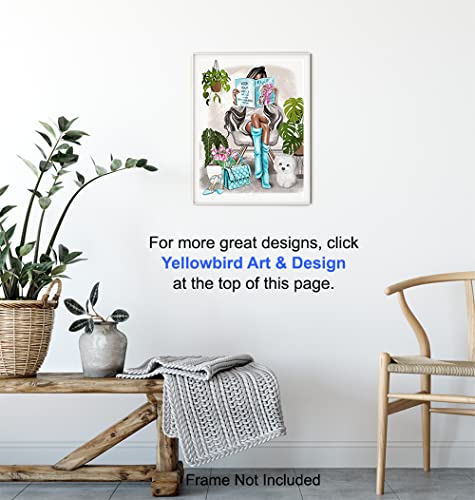 Glam Fashion Wall Art & Decor - Girls Bedroom Living Room Teens Room - Light Blue Designer Poster Picture - Housewarming Daughter Friend Gifts for Women - African American Woman - Black Afro Girl