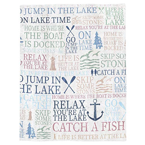 Flannel Fleece Blanket,Nautical Anchor Lake Life Sailboat Cozy Plush Microfiber Throw Blankets-Lightweight Reversible Soft Warm Blanket,All Season Bed Blankets for Couch Sofa Throw-50x60 Inch