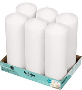 bolsius white pillar candles – 3×9 unscented candle set of 6 – dripless, smokeless, and clean burning household dinner candles – perfect for weddings, parties, dinners decorative candles
