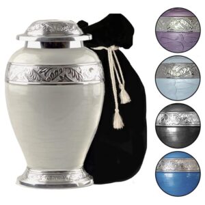 ayerloom urn for human ashes, pearl white adult memorial urn for mom, dad, husband or wife, matching keepsake urn available, several color choices, funeral cremation urn