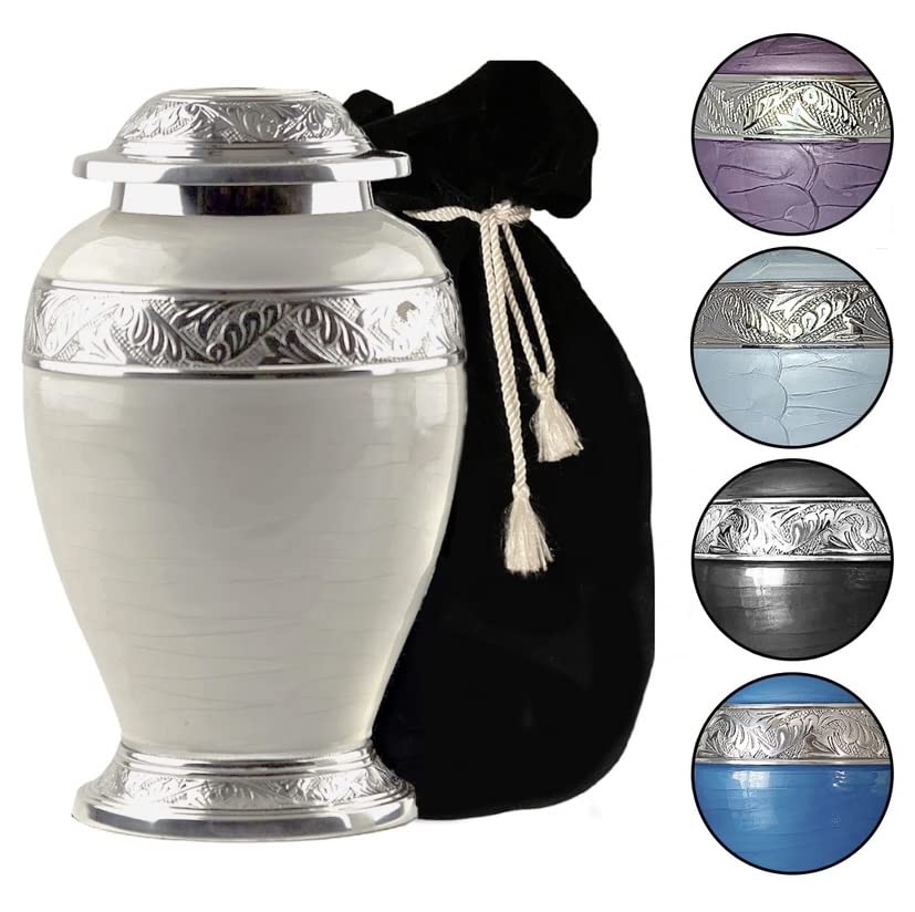 Ayerloom Urn for Human Ashes, Pearl White Adult Memorial Urn for Mom, Dad, Husband or Wife, Matching Keepsake Urn Available, Several Color Choices, Funeral Cremation Urn