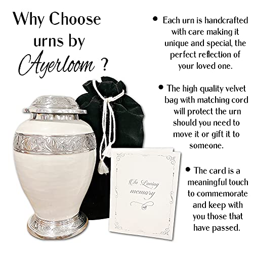 Ayerloom Urn for Human Ashes, Pearl White Adult Memorial Urn for Mom, Dad, Husband or Wife, Matching Keepsake Urn Available, Several Color Choices, Funeral Cremation Urn