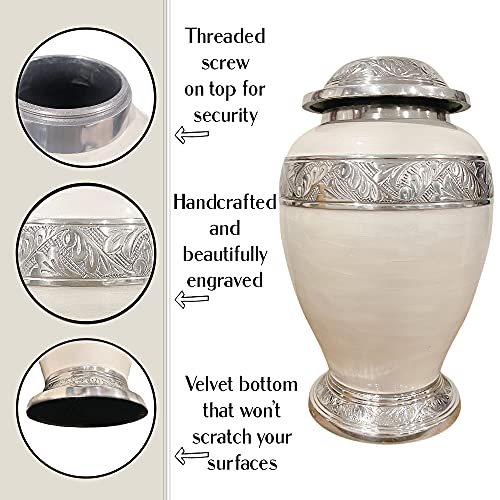 Ayerloom Urn for Human Ashes, Pearl White Adult Memorial Urn for Mom, Dad, Husband or Wife, Matching Keepsake Urn Available, Several Color Choices, Funeral Cremation Urn