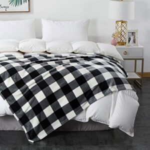 cocoplay w plaid throw blanket, check blanket, all season microfiber velvet super luxury lightweight warm soft cozy blanket for bed, couch, car (black white checker, twin(60″x80″))