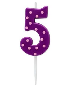 papyrus number 5 birthday candle, purple polka dots (1-count)