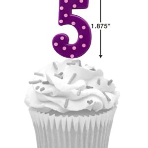 Papyrus Number 5 Birthday Candle, Purple Polka Dots (1-Count)