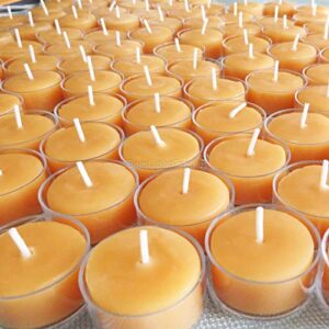 100 Tealight Beeswax Candles BULK 100% Natural Handcrafted in USA/Clear Cup Tea Lights/Wedding/Event/Party/Holiday/Clean Burning Emergency Candle/Unscented with Natural Honey Aroma