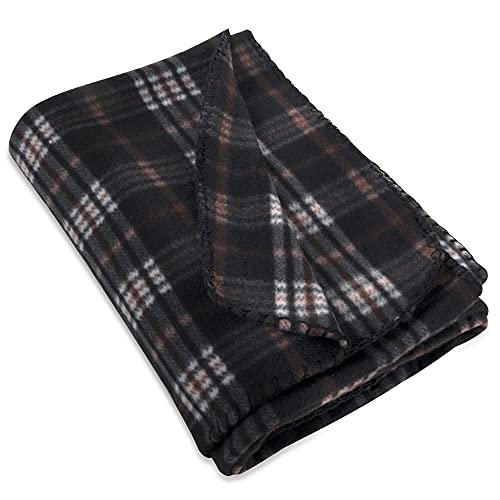 50x60 Throw Blankets, Plaid Fleece Throw Blankets for Bedroom, Couch, Livingroom, Chair, Pets, Outdoors (Brown)