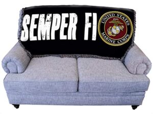 pure country weavers us marine corps – semper fi emblem blanket – gift military tapestry throw for back of couch or sofa – woven from cotton – made in the usa (61×36)