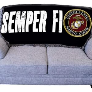 Pure Country Weavers US Marine Corps - Semper Fi Emblem Blanket - Gift Military Tapestry Throw for Back of Couch or Sofa - Woven from Cotton - Made in The USA (61x36)