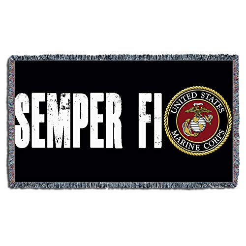 Pure Country Weavers US Marine Corps - Semper Fi Emblem Blanket - Gift Military Tapestry Throw for Back of Couch or Sofa - Woven from Cotton - Made in The USA (61x36)